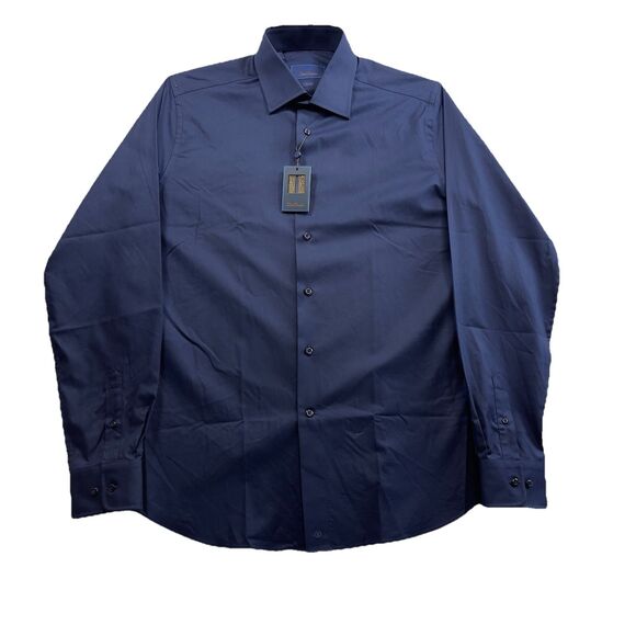 Donald Donahue Trim Fit Dress Shirt Mens 16 36/37 Navy Blue TRTDS888000 NWT $155 - Picture 2 of 16